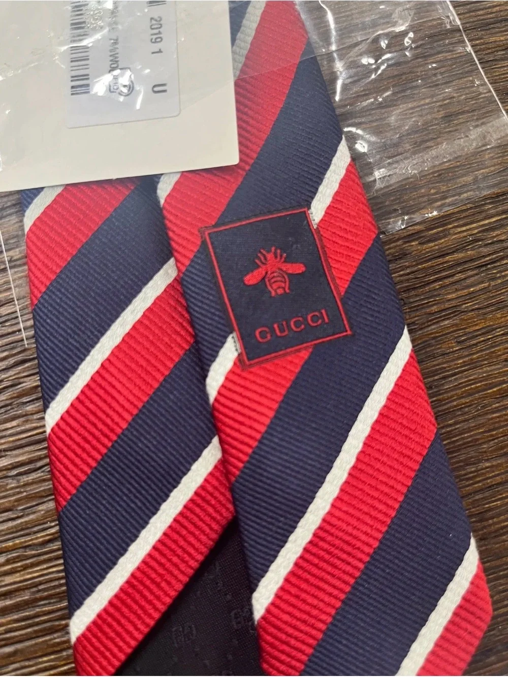 Gucci Navy, Red and White Diagonal Stripe Men's Tie